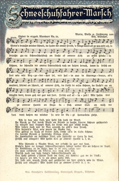 Song Postcard Anton Günther, snowshoe march, Erzgebirge dialect No. 54