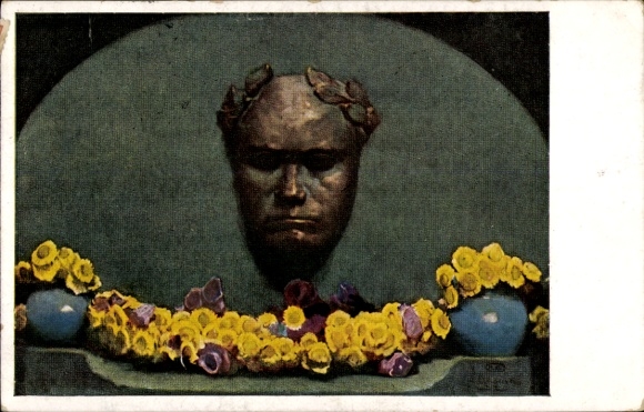 Postcard Worms am Rhein, Beethoven bust with funeral wreath