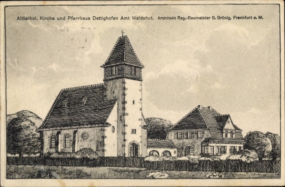 Artist Postcard Dettighofen in Baden-Württemberg, Old Catholic Church, Rectory