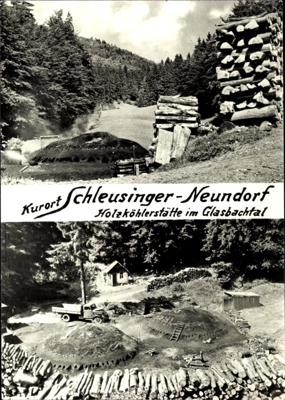 Ak Schleusingerneundorf Schleusingen in Thüringen, Holzköhlerstätte im Glasbachtal