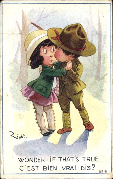 Artist Postcard Right, Soldier kisses a girl