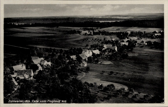 Postcard Zumweiler Altensteig in the Black Forest Württemberg, aerial view of rural landscape, houses