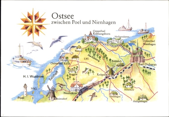 Maps Postcard Baltic Sea between Poel and Nienhagen