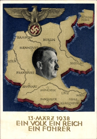 Postal stationery Postcard Klein, One People, One Reich, One Führer, Anschluss of Austria 1938, Greater Germany