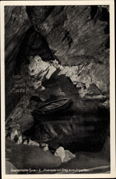 Ak Syrau Rosenbach im Vogtland, Drachenhöhle, Nixensee met loopbrug naar het doolhof