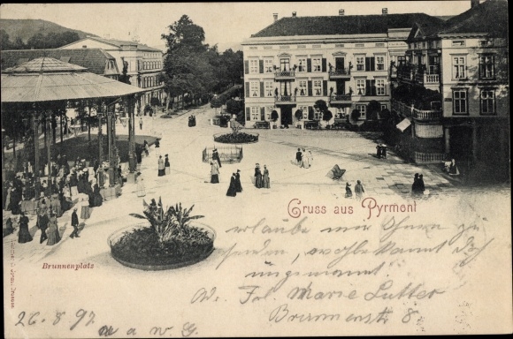 Postcard Bad Pyrmont in Lower Saxony, Brunnenplatz