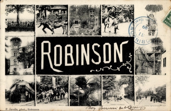 Postcard Robinson Loiret, donkey, observation tower, rider, street scene