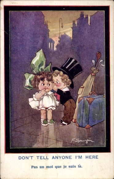 Artist Postcard Spurgin, Fred, Don&#39;t tell anyone I&#39;m here, Traveler, Luggage