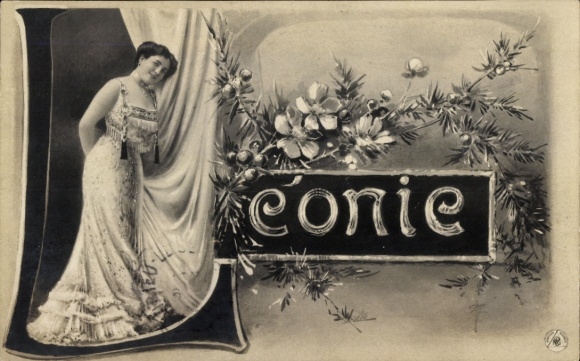 Letters Postcard First Name Marie, Woman Portrait, Flowers, Fir Branches