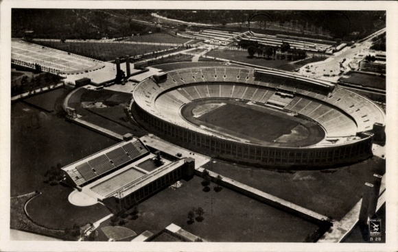 Postcard Berlin Charlottenburg Westend, Reichssportfeld, Olympic Stadium, aerial photograph