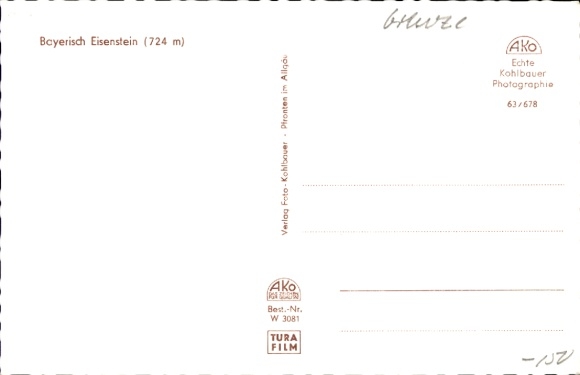 Postcard View from the Großer Arber to the Bohemian and Bavarian Eisenstein with the border