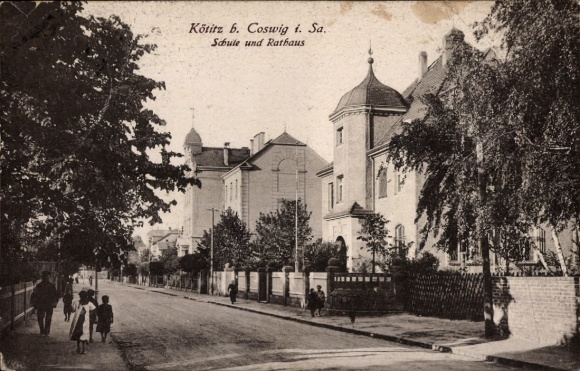 Postcard Kötitz Coswig in Saxony, school, town hall