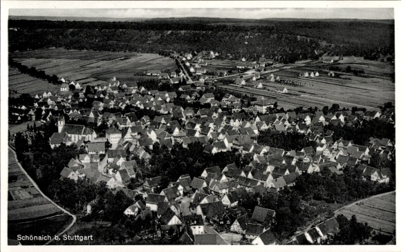 Ak Schönaich in Württemberg, Luftaufnahme von Schönaich, zahlreiche Dächer, hügelige Landschaft