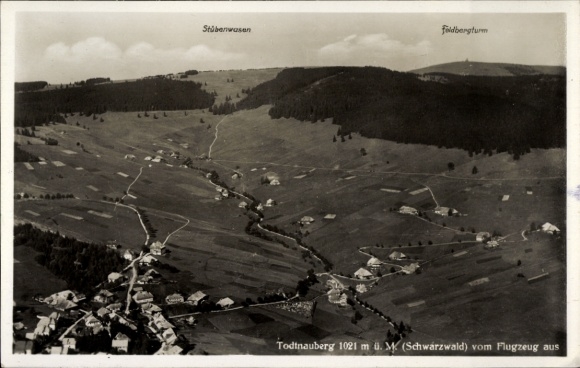 Postcard Todtnauberg Todtnau in the Black Forest, aerial view of Stübenwasen, Feldberg Tower, Black Forest