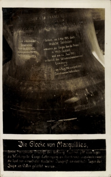 Ak Marquillies Nord, Glocke, Inschrift
