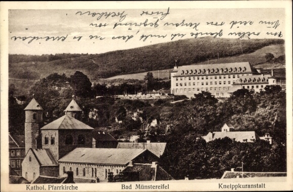 Postcard Bad Münstereifel in North Rhine Westphalia, Catholic parish church, Kneipp spa
