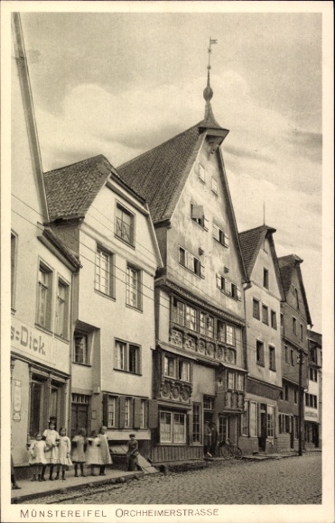 Postcard Bad Münstereifel in North Rhine Westphalia, historic row of houses, Orchheimerstraße, photographer F