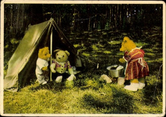 11 old PCs Teddy the bear, various views