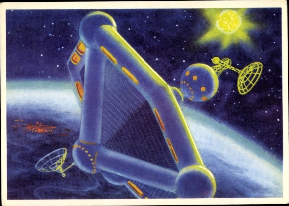 Artist Postcard Sokolov, A., Soviet space travel, Sputnik in orbit