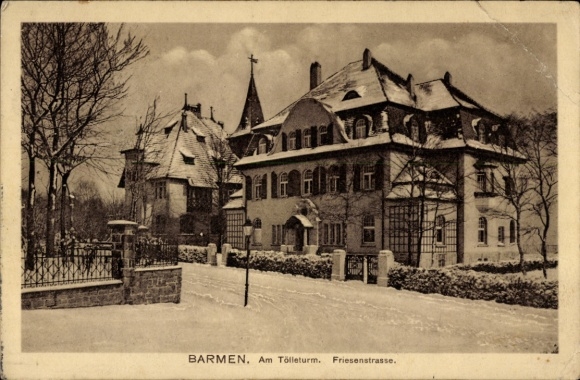 Postcard Barmen Wuppertal, front view of a building, snow, Friesenstraße, Am Tölleturm
