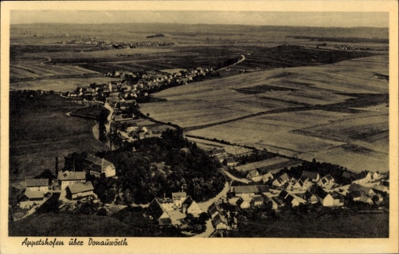 Postcard Donauwörth in Swabia Bavaria, aerial view of Appetshofen, wide landscape, houses, fields