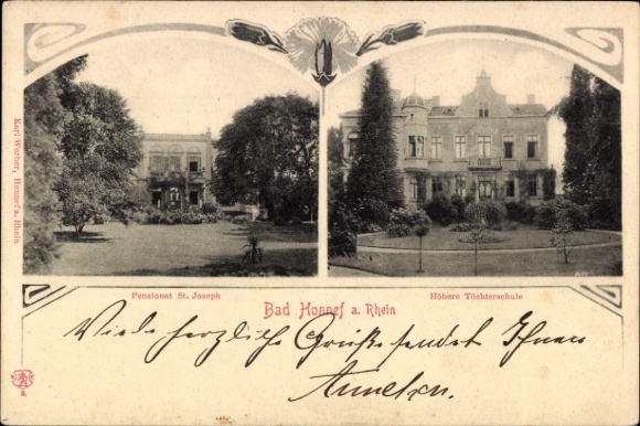 Art Nouveau Passepartout Postcard Bad Honnef am Rhein, St. Joseph's Boarding House, Higher Girls' School