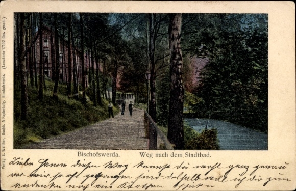 Luna Postcard Bischofswerda in Saxony, way to the public bath