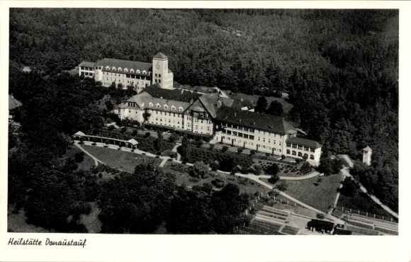 Postcard Donaustauf in the Upper Palatinate, sanatorium aerial photograph, forest area, architecture