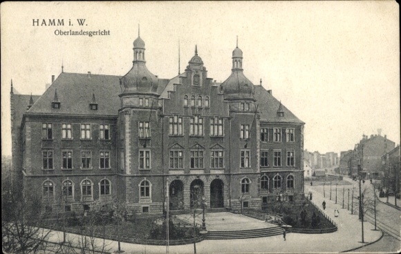Postcard Hamm in Westphalia, Higher Regional Court, building, city traffic,