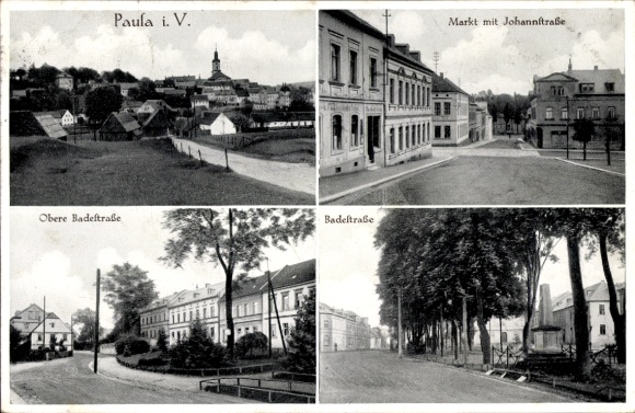 Ak Pausa im Vogtland, Markt, Johannstraße, Obere Badestraße