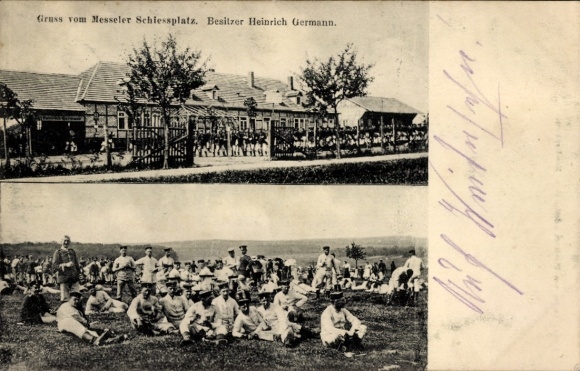 Postcard Messel in Hessen, Messeler shooting range, inn Heinrich Germann