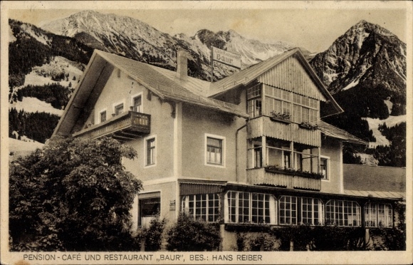 Ak Fischen im Allgäu in Schwaben, Pension und Restaurant Baur, Besitzer Hans Reiber, Berge