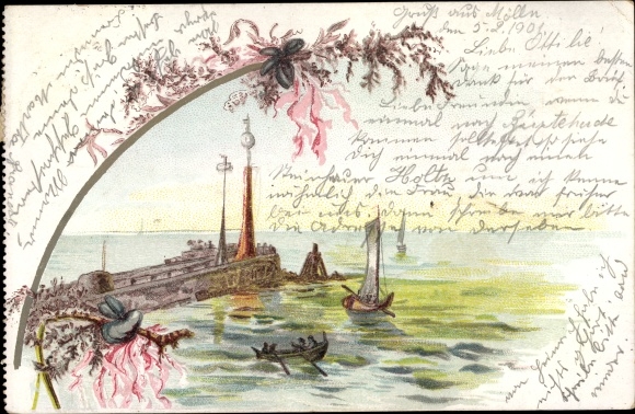 Chromo-Litho Mölln in the Duchy of Lauenburg, boat dock