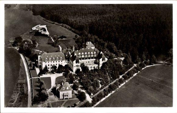 Postcard Bad Dürrheim in the Black Forest, children's sanatorium, children's salt bath, Red Cross, aerial photograph