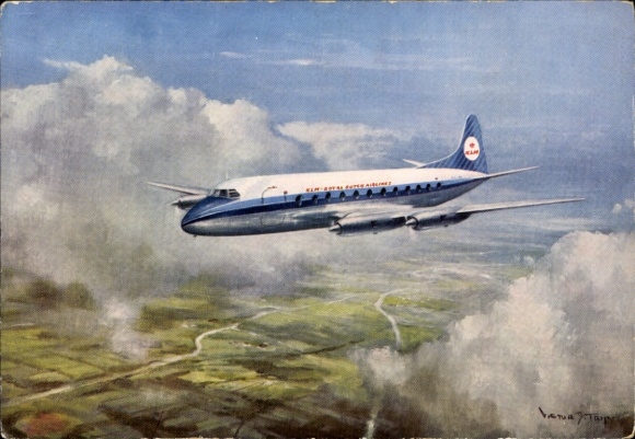 Artist Postcard Dutch passenger aircraft, Vickers Viscount, KLM