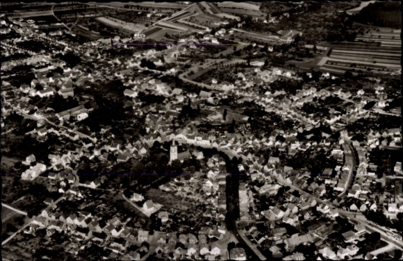 Postcard Eberstadt Darmstadt in Hesse, aerial view of Eberstadt, many roofs, churches, streets