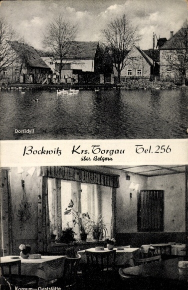 Postcard Bockwitz Belgern Schildau in Northern Saxony, village idyll, Konsum restaurant