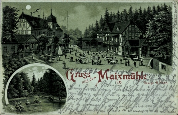 Maanlicht litho Dresden Pillnitz, Meixmühle in Friedrichsgrund