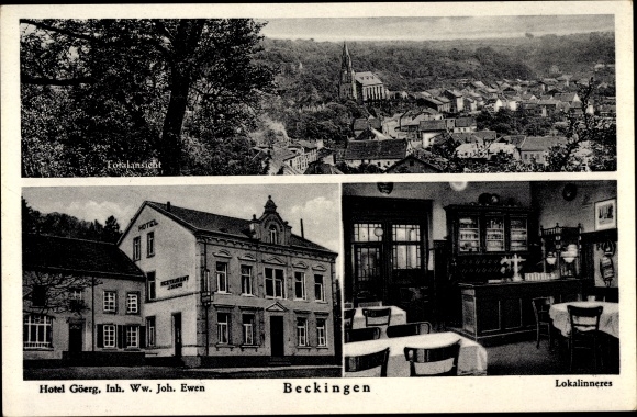 Postcard Beckingen in Saarland, general view, Hotel Göerg, inn at the station