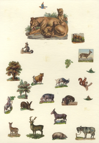 22 wafers trees, deer, pig, goat, lion, sheep, rabbit, approx. 7 x 9 cm to 2 x 2 cm