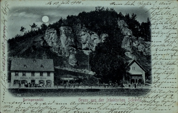 Moonlight Postcard Behringersmühle Gößweinstein in Upper Franconia, general view