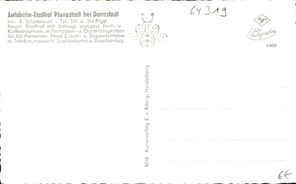 Postcard Pfungstadt near Darmstadt, motorway rest area