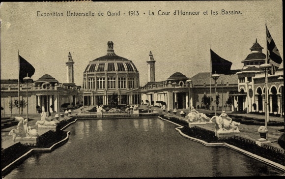 Postcard Gand Gent Ostflandern, International Exhibition 1913, The Court of Honor and the Basins