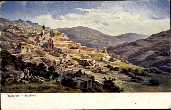 Artist Postcard Perlberg, F., Nazaret Nazareth Israel, general view