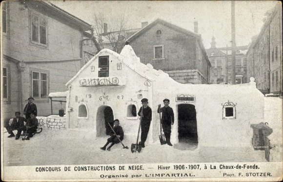 Postcard La Chaux de Fonds Kanton Neuenburg, Snow Building Competition, Schneehaus