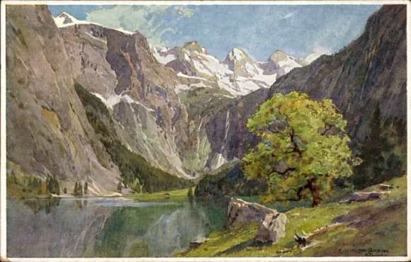Kunstenaarsbriefkaart Compton, Edward Harrison, Obersee, bergpanorama