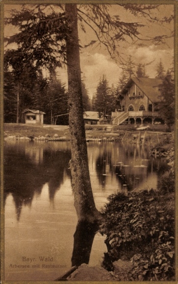 Ak Bayerisch Eisenstein in Niederbayern, Arbersee mit Restaurant