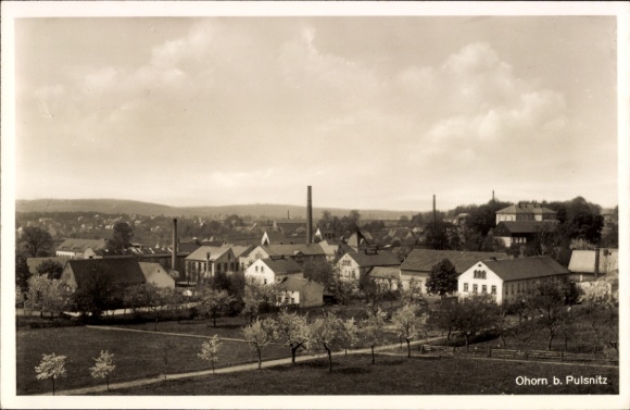 Ak Ohorn in Saksen, fabrieksgezicht, landschap, wolken, bomen