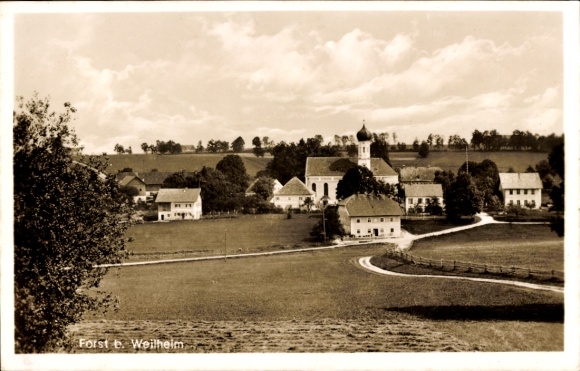 Postcard Forst Wessobrunn in Upper Bavaria, partial view, church