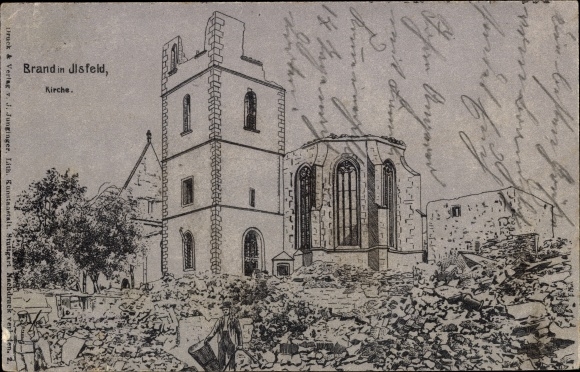 Ak Ilsfeld in Württemberg, Ruine der Kirche nach Brand 1904